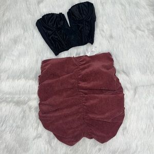 ZARA Corduroy Scrunch Mini Skirt Burgundy Womens Size X-Small XS NWT